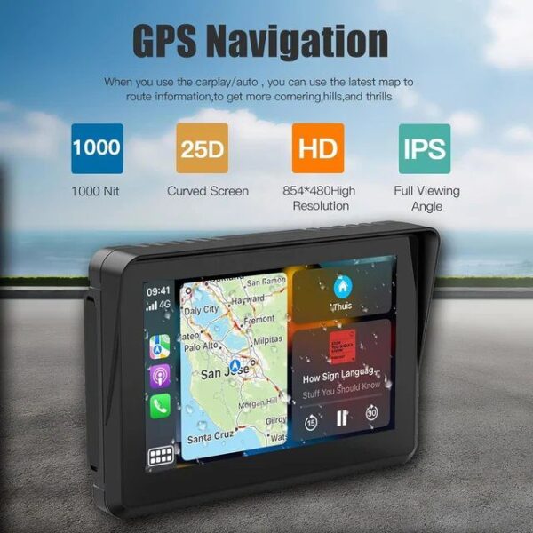 5" Motorcycle Wireless CarPlay Android Auto GPS Navigation Device with IPX7 Waterproof without camera and tpms - Image 2