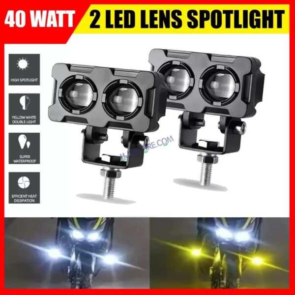 HJG New Model 2 LED Dual Shot 80W Fog Light For Bike/Car/Thar/Jeep ( Cool White, 40W each * 2 = 80W Total ) - Pack of 2 - Image 2