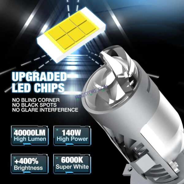 HJG RTD Lens H4 New Model RTD Lens Dual Projector Lens H4 LED Bulb 75W HJG Projector Light H4 LED Mini Projector Lens with Fan Bulb 12000LM Conversion Kit Hi/Lo Beam Headlight 12V/24V for Motorcycle/Car, Set of 1, Red Devil DRL/White Hi/Lo 75W - Image 15