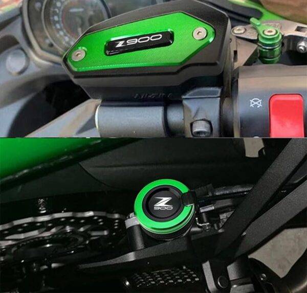 CNC Front And Rear Brake Fluid Cylinder Master Reservoir Cover Cap With Z Logo For Kawasaki Z900 (Green) - Image 2