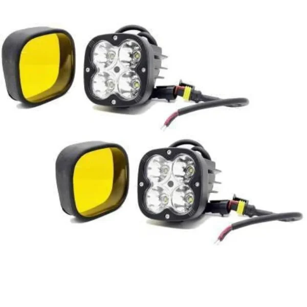 HJG 4 LED CREE Fog Light Auxiliary Light for All Motorcycles 60w each Yellow Cover Included - With Harness