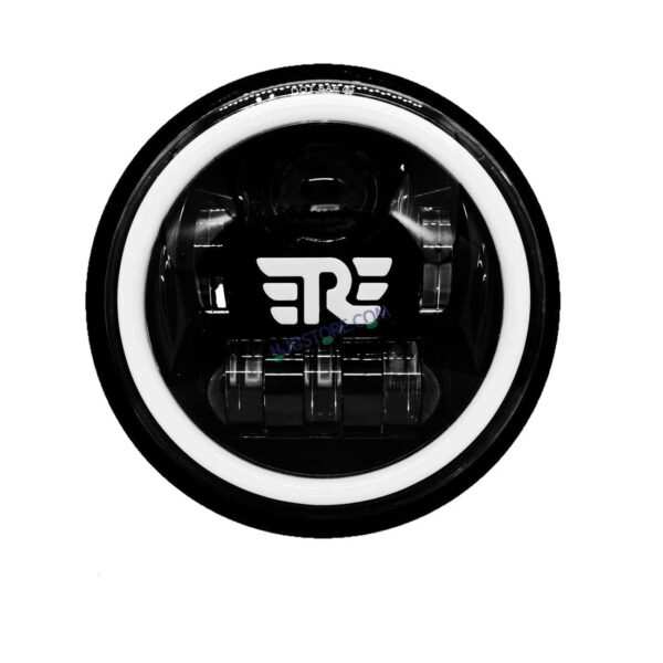 HJG 7 Inch RE Logo White LED Headlight New Model RE Logo Headlight Assembly for Royal Enfield | 75-90W CREE/Osram LED Chip Multi color Compatible with Royal Enfield, Jeep, Thar, Gypsy - Image 2