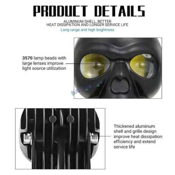 HJG Skull Red DRL Eye Foglight 120W Fog Light For Bike/Car/Thar/Jeep (Red Eye/Cool White/Yellow/Warm White, 120W) - Pack of 2 HJG New Model Skull Foglight, Pack of 2, Red DRL Skull - Image 17