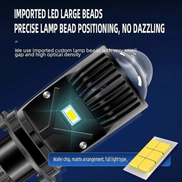 HJG Dual Y6 Condenser RTD Lens Dual Projector Lens H4 LED Bulb 50W HJG Y6 Projector Light Lamp H4 LED Mini Projector Lens with Fan for Bike Bulb 7000LM Conversion Kit Hi/Lo Beam Headlight 12V/24V for Motorcycle, Set of 1, White Hi/Lo - Image 2