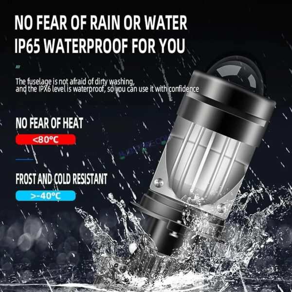 HJG Dual Y6 Condenser RTD Lens Dual Projector Lens H4 LED Bulb 50W HJG Y6 Projector Light Lamp H4 LED Mini Projector Lens with Fan for Bike Bulb 7000LM Conversion Kit Hi/Lo Beam Headlight 12V/24V for Motorcycle, Set of 1, White Hi/Lo - Image 5