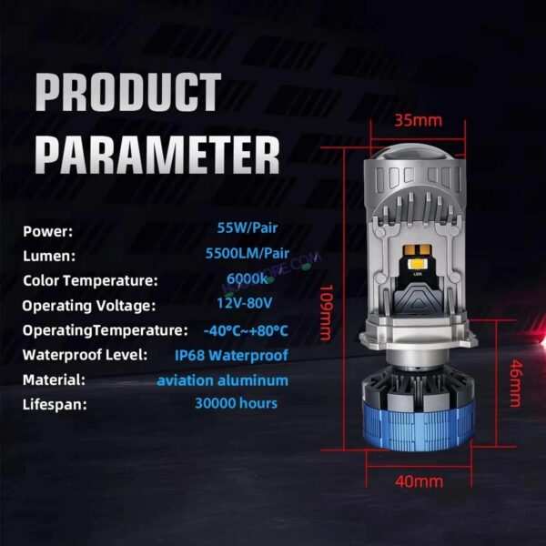 HJG Y6 New Model 110W Projector Lens H4 LED Bulb 110W HJG Y6 Projector Light Lamp H4 LED Mini Projector Lens with Fan for Car SUV Bulb 14000LM Conversion Kit Hi/Lo Beam Headlight 12V/24V for Car SUV, Set of 2, White Hi/Lo - Image 6