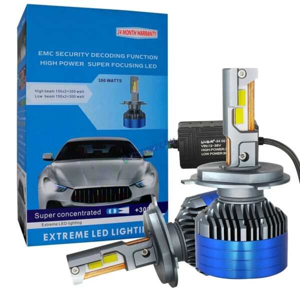 HJG 300W H7 Two Pin LED Vehicle Headlight Bulb (2 * 150 WATTS) 2 Pc LED Headlight Bulb H4 150W For All Cars  (Low and High Beam Bulbs (White) AC/DC 300Watt) - Type H7 Two Pin