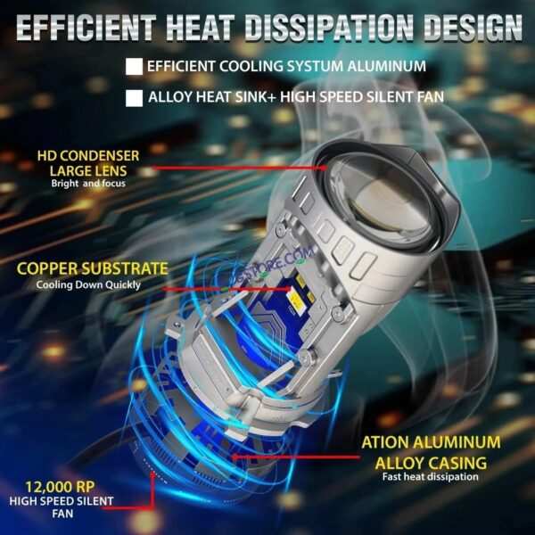 HJG Y6 New Model 250W Projector Lens H4 LED Bulb 250W HJG Y6 Projector Light Lamp H4 LED Mini Projector Lens with Fan for Car Bulb 25000LM Conversion Kit Hi/Lo Beam Headlight 12V/24V for Car SUV, Set of 2, White Hi/Lo LIU HJG Y6 H4 250W, Pack of 2 - Image 3