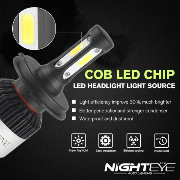 ORIGINAL NIGHTEYE H4 LED Headlight Bulb for Car and Bike White, 72W, 2 Bulbs - 9000 Lumens ULTRA BRIGHT, Type H4 - Image 2