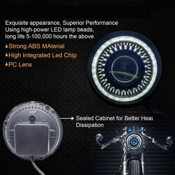 HJG 7 Inch White LED Headlight Chakra V1 Headlight Assembly for Thar Royal Enfield | 75-120W CREE/Osram LED Chip Multi color Compatible with Royal Enfield, Jeep, Thar, Gypsy - Image 6