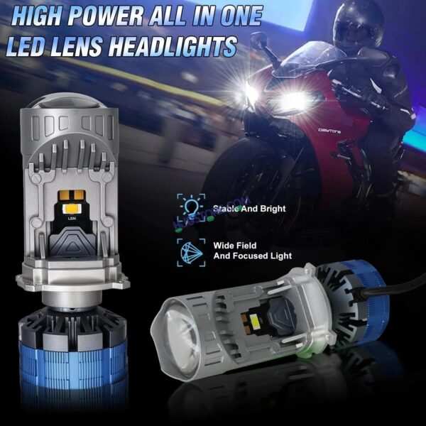 HJG Y6 New Model 125W Projector Lens H4 LED Bulb 125W HJG Y6 Projector Light Lamp H4 LED Mini Projector Lens with Fan for Bike Bulb 12500LM Conversion Kit Hi/Lo Beam Headlight 12V/24V for Motorcycle, Set of 1, White Hi/Lo LIU HJG Y6 H4 125W, Pack of 1 - Image 3