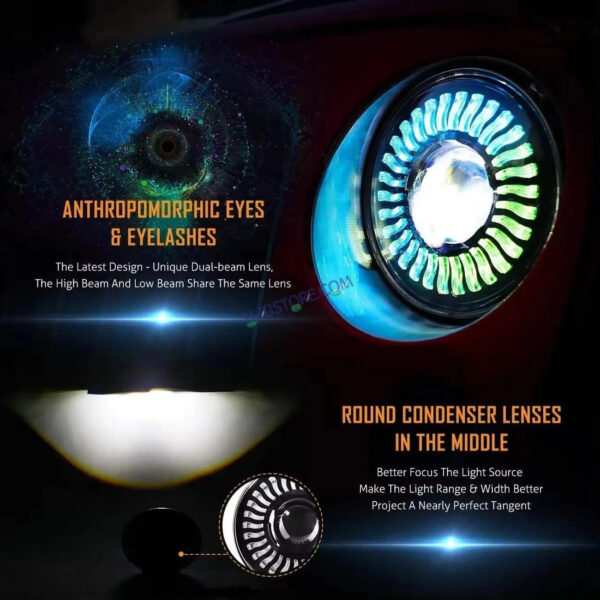 HJG 7 Inch RGB LED Headlight Chakra Headlight Assembly for Thar Royal Enfield | 75-120W CREE/Osram LED Chip Multi color Compatible with Royal Enfield, Jeep, Thar, Gypsy - Image 6