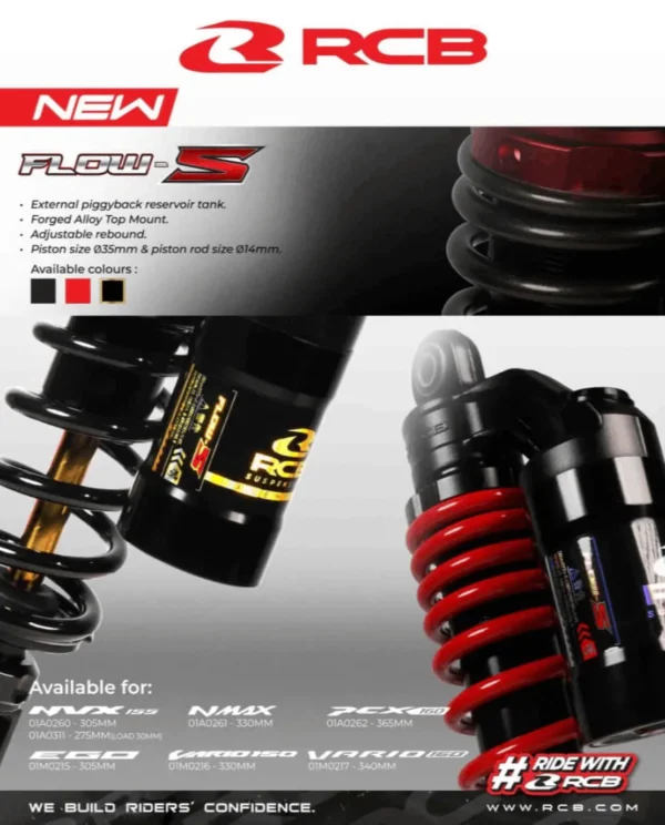 RCB REAR SHOCK ABSORBER AEROX 305MM FLOW-S RED 01A0260R