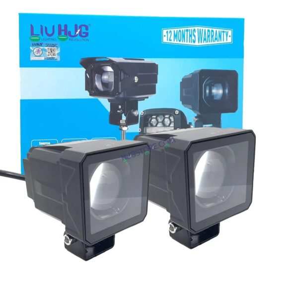 LIU HJG Original 200W Camera Lens Fog LED Square Laser HJG Fog Light with Red Devil Lens 200W Red/White (Low and High Beam) MEGA DRIVE Fog Light For Bike/Car/Thar/Jeep/SUV/Universal ( Cool White ) - Pack of 2