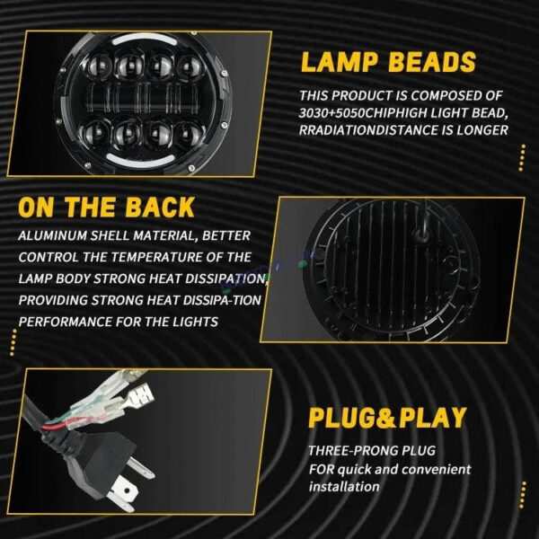 HJG 7 Inch 7 Inch Led Headlight For Land Rover Defender Accessories Halo Led Lights For Royal Enfield Thar 231053 - Image 3