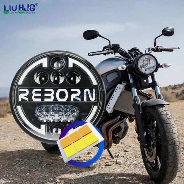 HJG 7 Inch Led Headlight Halo Lights Dual Color Yellow White 90w 7 Inch Round Motorcycle Lights For Jeeps Universal Car Compatible with Royal Enfield, Jeep & Harley Davidson HJG Reborn - Image 3