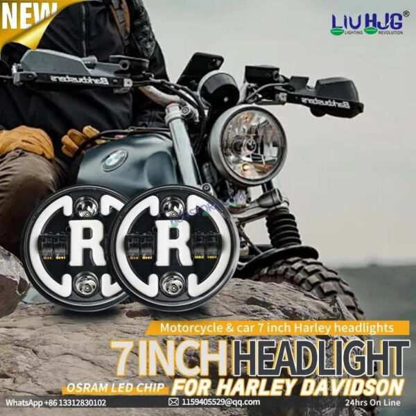 HJG 7 Inch Led Headlight Assembly Halo Lights Dual Color Yellow White 7 Inch Round Motorcycle Lights For Jeeps Universal Car Compatible with Royal Enfield, Jeep & Harley Davidson R 231048 2 - Image 5