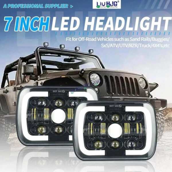HJG Arrow Drl Amber Turn Signal Lamps Offroad Square 12v 45w 4x6" 5x7" Inch Led Headlights For Jeep, Splendor 231036 - Image 2