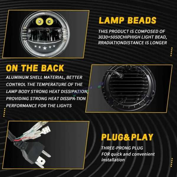 HJG 7 Inch Star White LED Headlight New Model Minus Headlight Assembly for Thar Royal Enfield | 75-120W CREE/Osram LED Chip Multi color Compatible with Royal Enfield, Jeep, Thar, Gypsy - Image 5