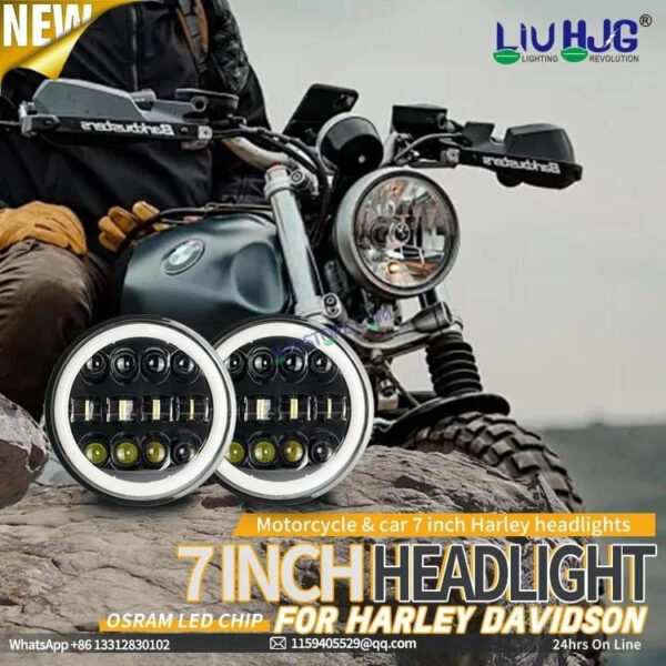 HJG 7 Inch  Fashion Design Hi/lo Beam Black Round 7" Headlight 60w H4 Led Headlamp 7inch Drl Led Headlight 231045 HJG - Image 5