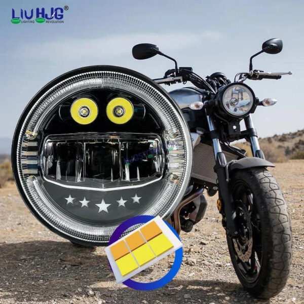 HJG 7 Inch Star White LED Headlight New Model Minus Headlight Assembly for Thar Royal Enfield | 75-120W CREE/Osram LED Chip Multi color Compatible with Royal Enfield, Jeep, Thar, Gypsy - Image 2
