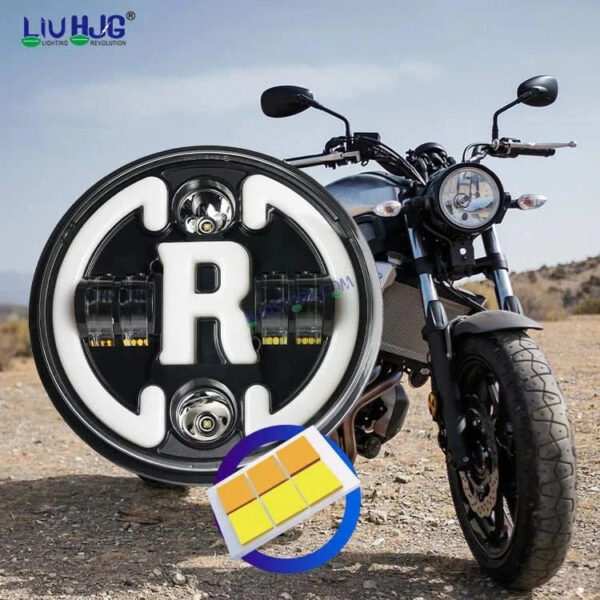 HJG 7 Inch Led Headlight Assembly Halo Lights Dual Color Yellow White 7 Inch Round Motorcycle Lights For Jeeps Universal Car Compatible with Royal Enfield, Jeep & Harley Davidson R 231048 2 - Image 4