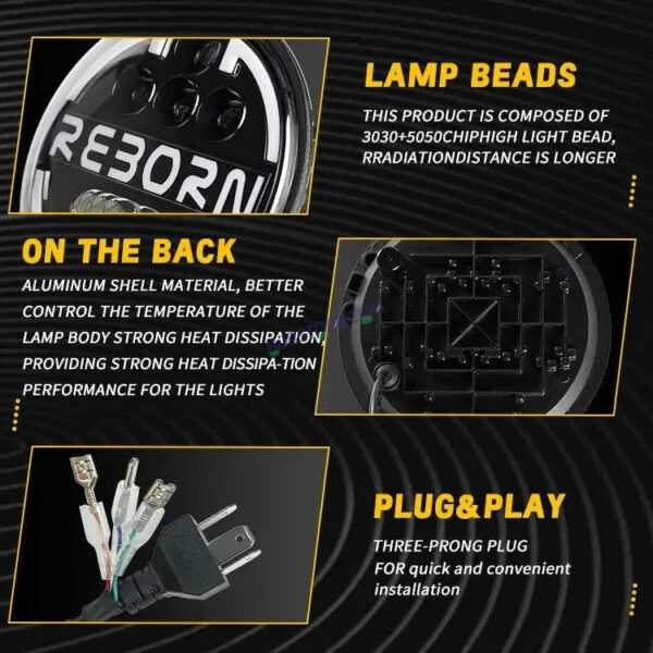 HJG 7 Inch Led Headlight Halo Lights Dual Color Yellow White 90w 7 Inch Round Motorcycle Lights For Jeeps Universal Car Compatible with Royal Enfield, Jeep & Harley Davidson HJG Reborn - Image 5