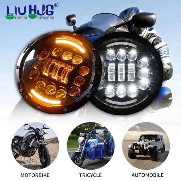 HJG 7 Inch 15 LED Halo Lens 12v Chasing Halo 7'' Inch Round LED Headlight With Ring 231036 Royal Enfield Thar - Image 4