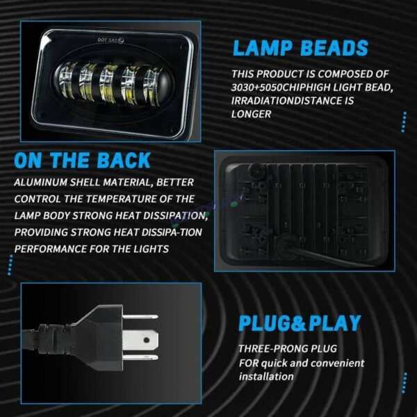 HJG Lens Headlight Assembly Square 12v 45w 4x6" 5x7" Inch Led Headlights For Jeep, Splendor Headlight Assembly HJG 231214 - Image 6
