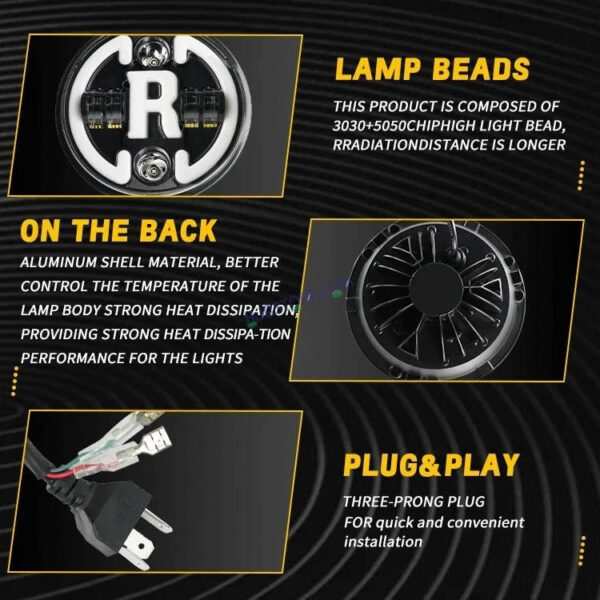 HJG 7 Inch Led Headlight Assembly Halo Lights Dual Color Yellow White 7 Inch Round Motorcycle Lights For Jeeps Universal Car Compatible with Royal Enfield, Jeep & Harley Davidson R 231048 2 - Image 8
