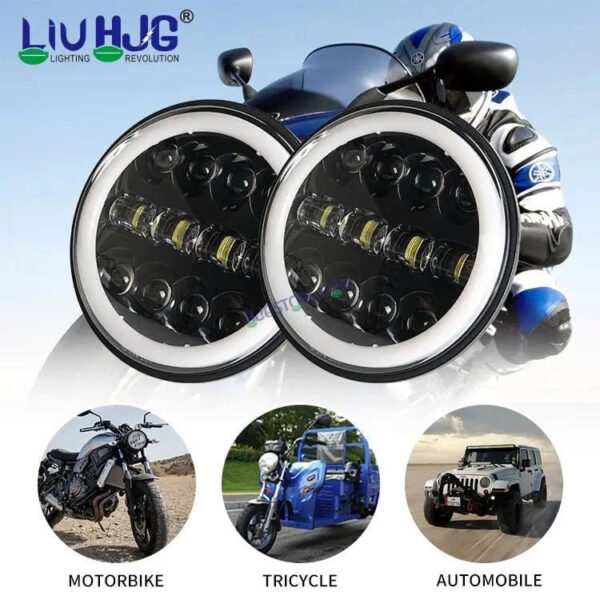 HJG 7 Inch  Fashion Design Hi/lo Beam Black Round 7" Headlight 60w H4 Led Headlamp 7inch Drl Led Headlight 231045 HJG - Image 6