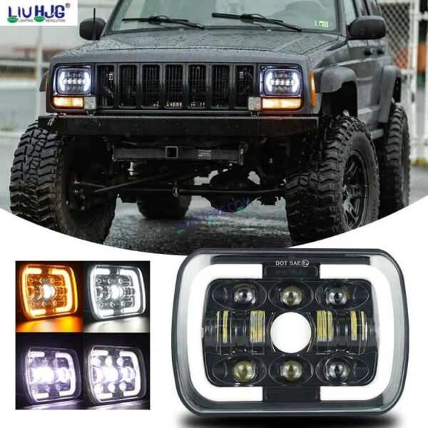 HJG Arrow Drl Amber Turn Signal Lamps Offroad Square 12v 45w 4x6" 5x7" Inch Led Headlights For Jeep, Splendor 231036 - Image 3