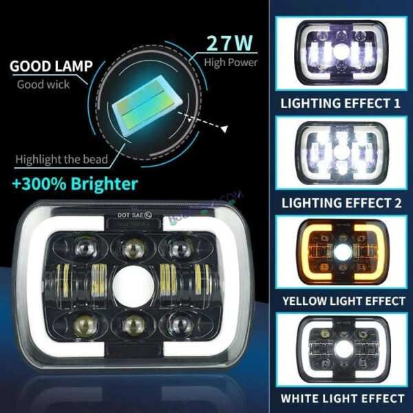 HJG Arrow Drl Amber Turn Signal Lamps Offroad Square 12v 45w 4x6" 5x7" Inch Led Headlights For Jeep, Splendor 231036 - Image 4