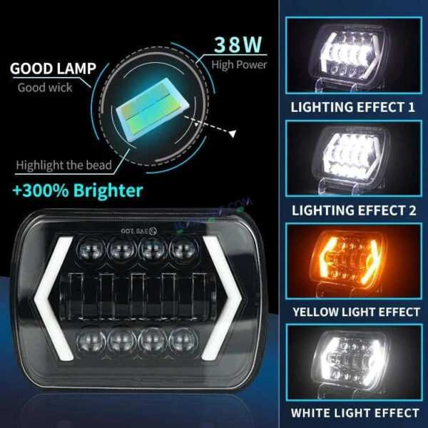HJG New Model Arrow Lens Headlight Assembly Square 12v 45w 4x6" 5x7" Inch Led Headlights For Jeep, Splendor Headlight Assembly HJG 231202 - Image 2