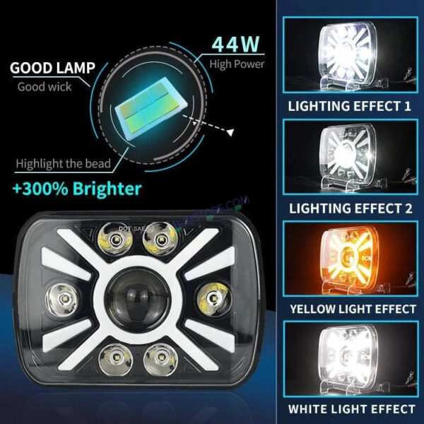 HJG X Shape Splendor Lens Headlight Assembly Square 12v 45w 4x6" 5x7" Inch Led Headlights For Jeep, Splendor Headlight Assembly HJG 231200 - Image 6