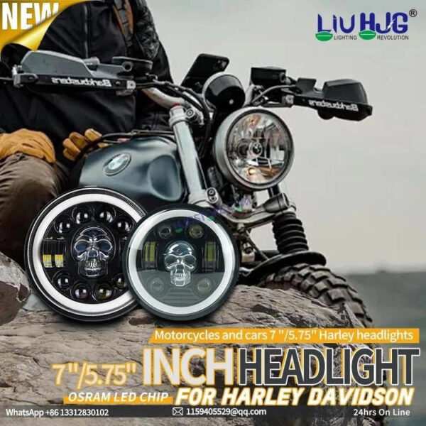 HJG 7 Inch Led Headlight Halo Lights Dual Color Yellow White 30w 7 Inch Round Motorcycle Lights For Jeeps Universal Car Compatible with Royal Enfield, Jeep & Harley Davidson (Harley Boss Headlight) Skull 2 HJG - Image 7