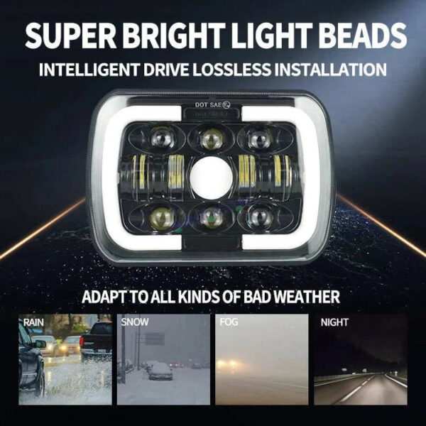 HJG Arrow Drl Amber Turn Signal Lamps Offroad Square 12v 45w 4x6" 5x7" Inch Led Headlights For Jeep, Splendor 231036 - Image 6