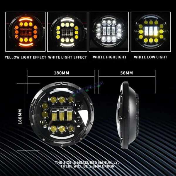 HJG 7 Inch 15 LED Halo Lens 12v Chasing Halo 7'' Inch Round LED Headlight With Ring 231036 Royal Enfield Thar - Image 7