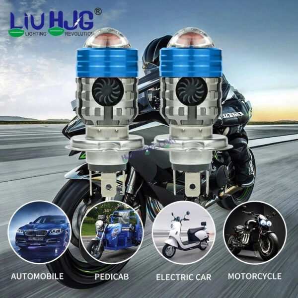 HJG H4 Lens Headlight Bulb with Cooling Fan New Model White Yellow LED Headlight Bulb H4 For All Motorcycles (Low and High Beam Bulbs (White/Yellow) White Yellow 40W Lens) LIU HJG H4 Lens Headlight with Cooling Fan - Type H4 - Image 12