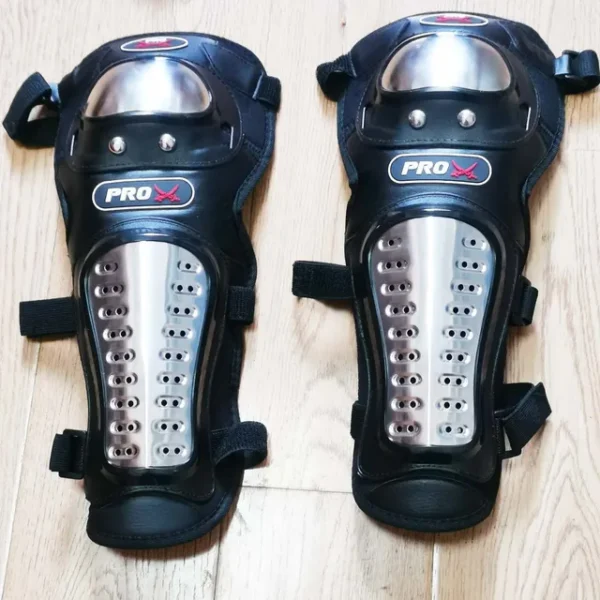 Pro-X Alloy Stainless Steel Knee Guard Flexible Breathable Adjustable for Bikers and Riders (Black)