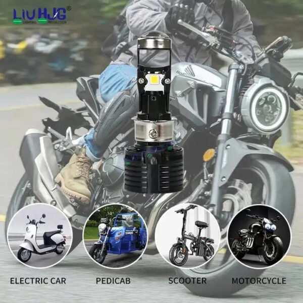 HJG Y6 Slim Projector Lens H4 LED Bulb 50W HJG Y6 Projector Light Lamp H4 LED Mini Projector Lens with Fan for Bike Bulb 5000LM Conversion Kit Hi/Lo Beam Headlight 12V/24V for Motorcycle, Set of 1, White - Image 3