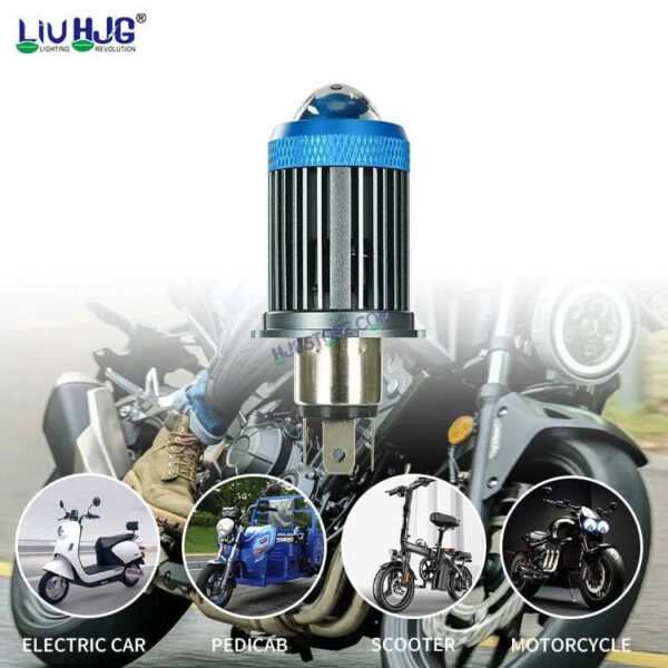 HJG H4 Lens Headlight Bulb with Cooling Fan New Model White Yellow LED Headlight Bulb H4 For All Motorcycles (Low and High Beam Bulbs (White/Yellow) White Yellow 40W Lens) LIU HJG H4 Lens Headlight with Cooling Fan - Type H4 - Image 3