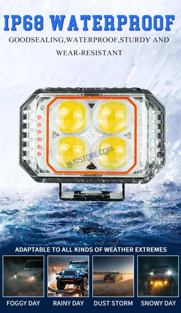 HJG New 4x4 Projector Lens 1pc Foglight with Red Blue Flash 4 LED Projector Fog Quad 4x4 Lens 40W with Red DRL Foglight Ultra Wide Dual Intensity LED Fog Lights White/Yellow/Red Blue Flash (40W) Universal For All Cars & Bikes LIU HJG Projector 4x4 Fog - Image 9