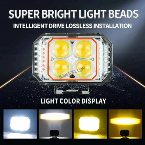 HJG New 4x4 Projector Lens 1pc Foglight with Red Blue Flash 4 LED Projector Fog Quad 4x4 Lens 40W with Red DRL Foglight Ultra Wide Dual Intensity LED Fog Lights White/Yellow/Red Blue Flash (40W) Universal For All Cars & Bikes LIU HJG Projector 4x4 Fog - Image 4