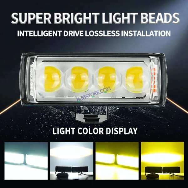 HJG 4 LED Light Bar with Red Blue Flash Strobe Fog Light for Bikes and Cars High Power, Heavy clamp and Strong aluminum. (4 LED Fog Light Bar Single) White/Yellow, Red Blue Strobe Flash, Pack of 1 - Image 6