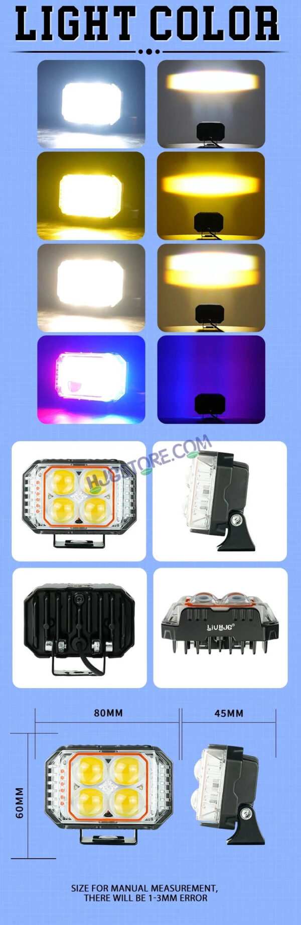 HJG New 4x4 Projector Lens 1pc Foglight with Red Blue Flash 4 LED Projector Fog Quad 4x4 Lens 40W with Red DRL Foglight Ultra Wide Dual Intensity LED Fog Lights White/Yellow/Red Blue Flash (40W) Universal For All Cars & Bikes LIU HJG Projector 4x4 Fog - Image 10