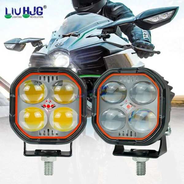 HJG New 4x4 Projector Lens Foglight 4 LED Projector Fog Quad 4x4 Lens 40W with Red DRL Foglight Ultra Wide Dual Intensity LED Fog Lights White/Yellow/Red DRL Projector (40W) Universal For All Cars & Bikes LIU HJG Projector 4x4 Lens Projector Fog Light - Image 3