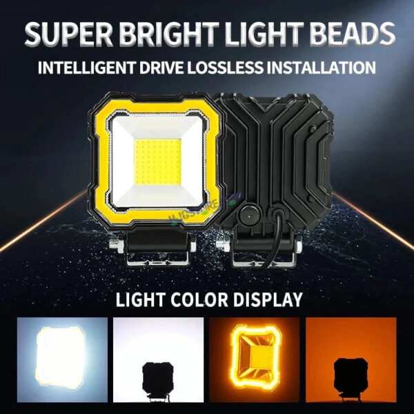 HJG Single LED New Model Square Fog Light 60W LIU HJG Square Fog Light with Red DRL For Universal For Bike Universal For Car (Set of 2) 60W HJG Square Foglight with Red DRL, Flash Mode - Image 2