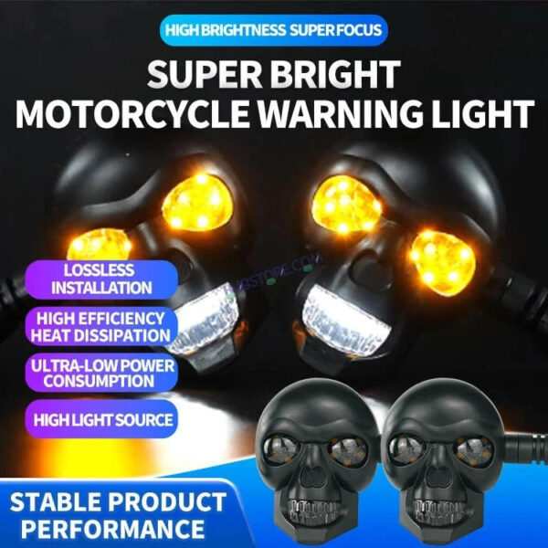 HJG Skull Indicator Skull Shape Turn Signal Lights Indicator Universal for All Bikes Models Turn Signal Lights Motorcycle Set of 2 HJG Skull Indicator - Image 2