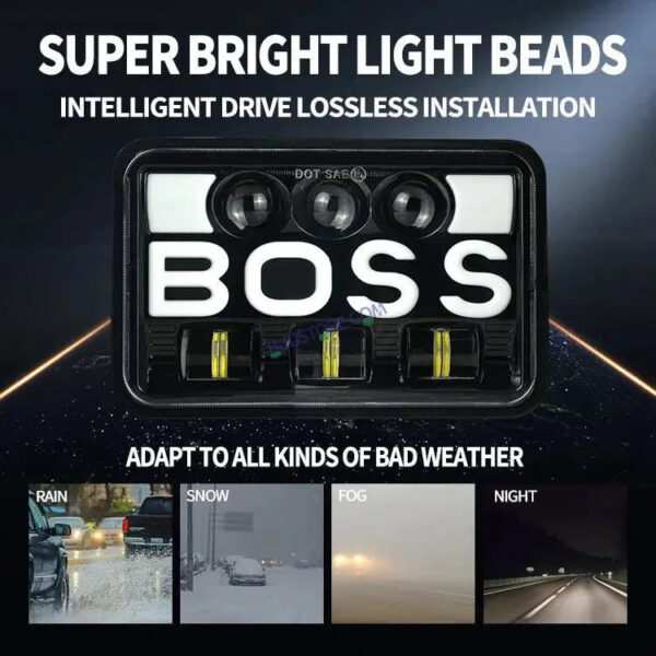HJG Boss Headlight Assembly Square 12v 45w 4x6" 5x7" Inch Led Headlights For Jeep, Splendor 231224 - Image 6